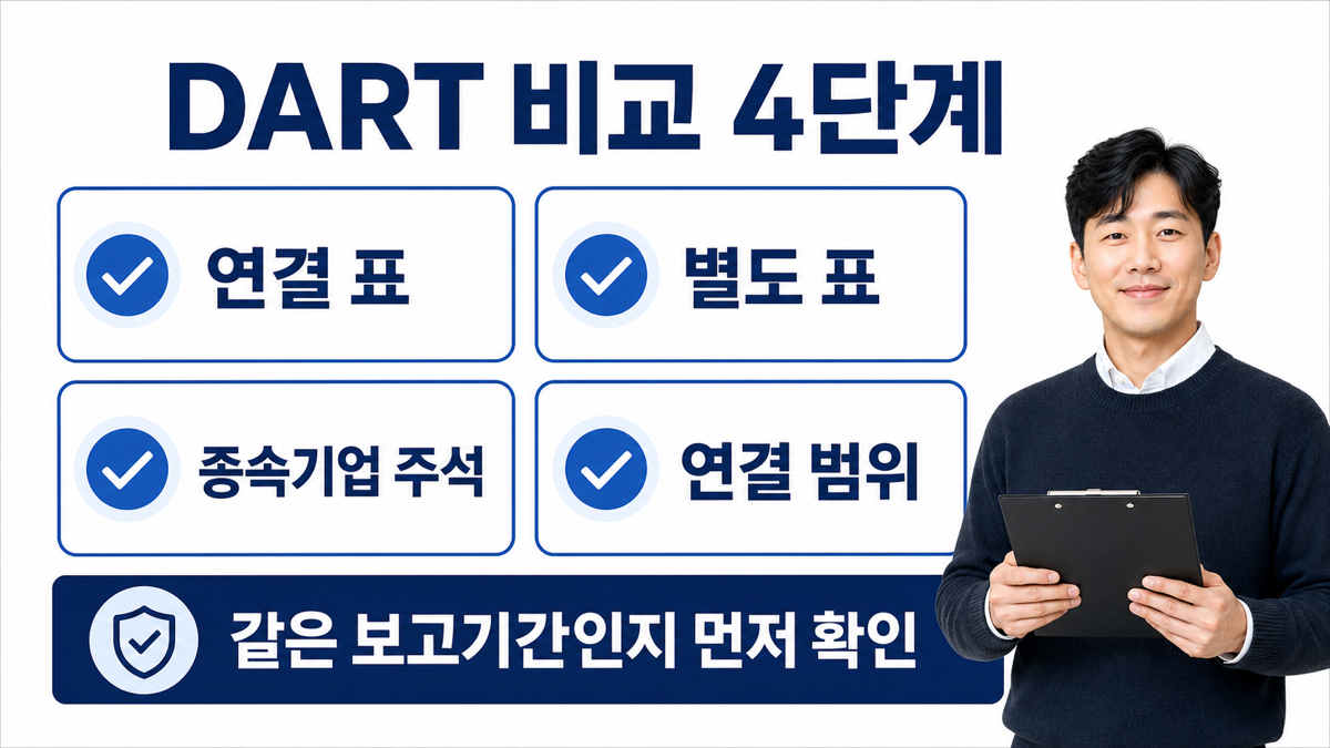 DART에서 연결재무제표 별도재무제표 종속기업 주석 내부거래와 비지배지분을 순서대로 확인하는 카드뉴스