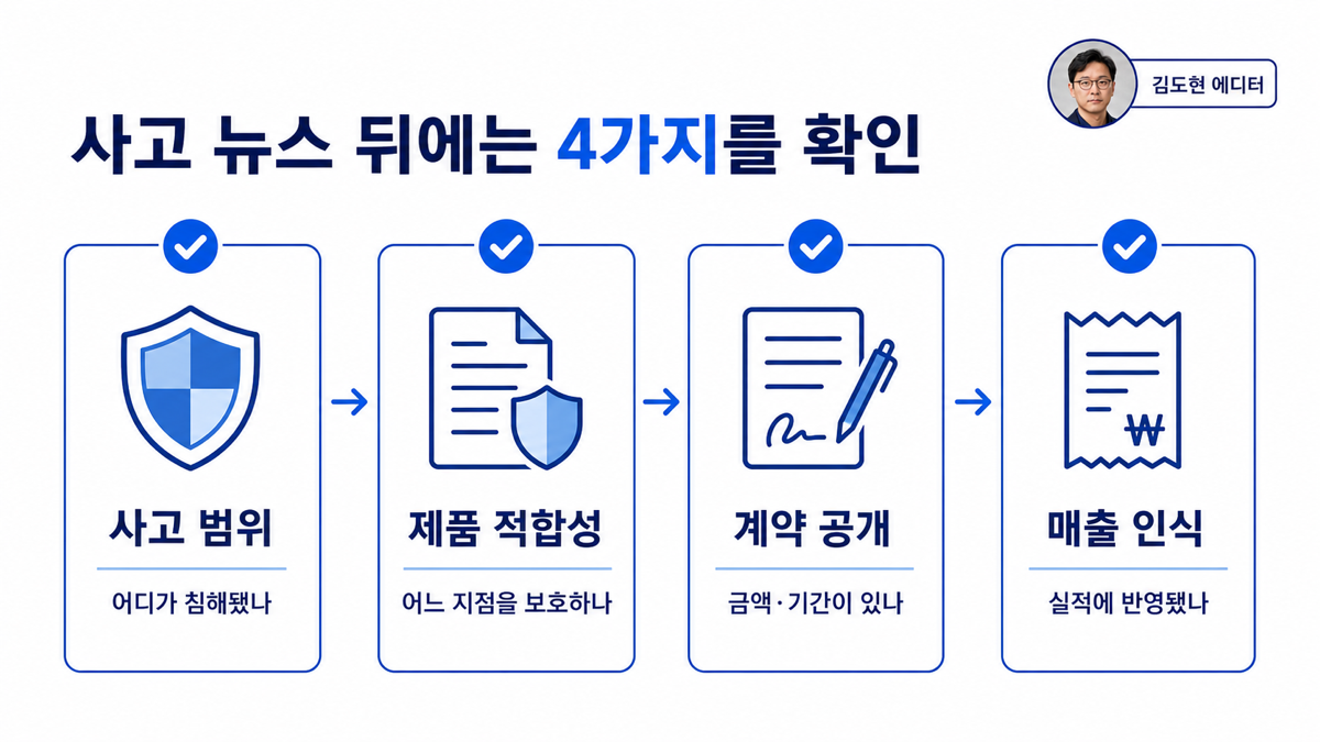 사이버보안 관련주를 볼 때 사고 뉴스 제품 범위 계약 공시 매출 인식 순서로 점검하는 카드뉴스