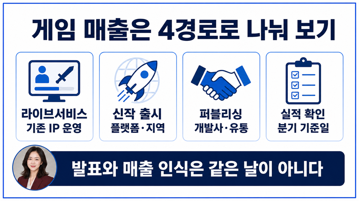 게임 사업을 라이브서비스 신작 출시 퍼블리싱 플랫폼 확장으로 구분한 카드뉴스