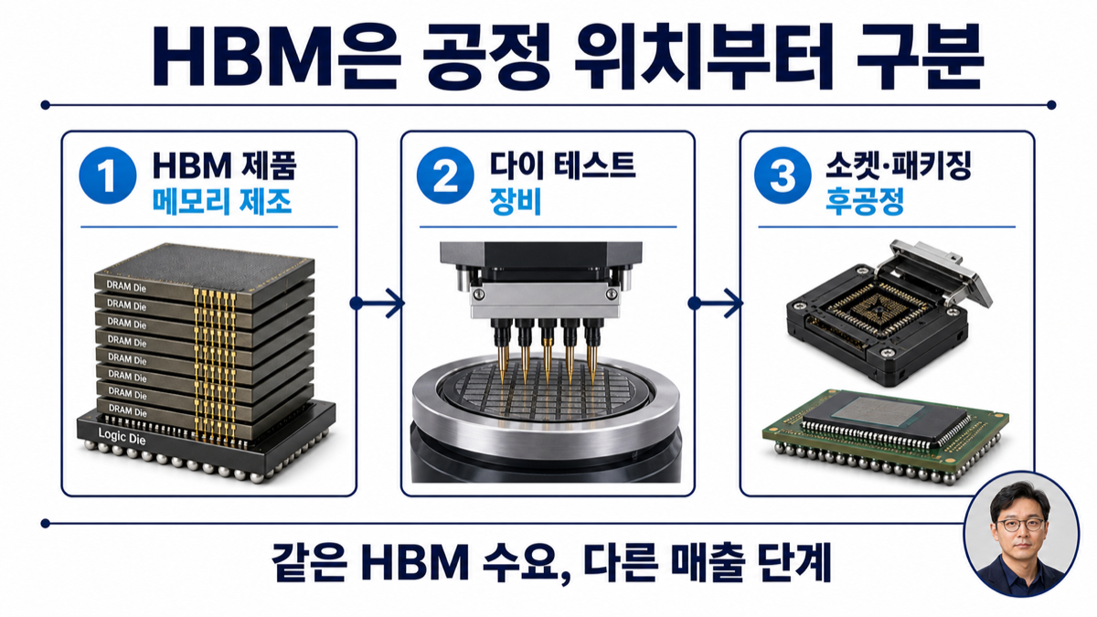 HBM 메모리 생산, 다이 테스트, 패키징, 최종 테스트로 이어지는 후공정 흐름