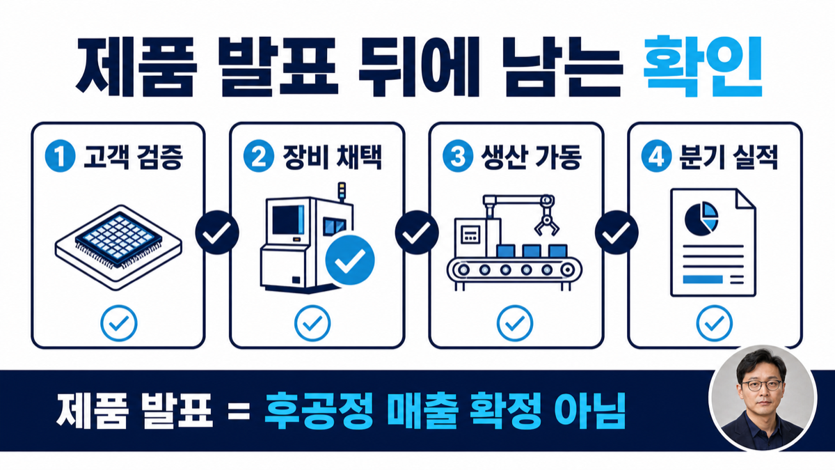 HBM 제품 발표 이후 장비 채택, 고객 검증, 가동률, 분기 실적을 순서대로 확인하는 흐름