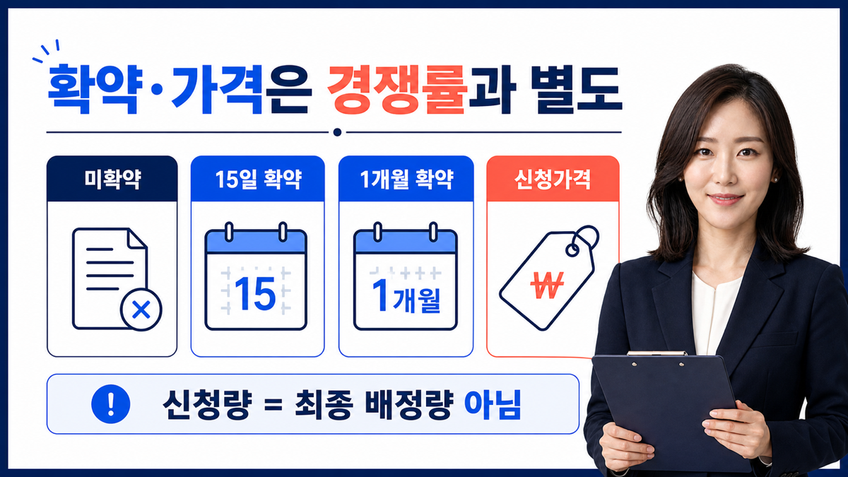 공모주 수요예측에서 미확약과 15일 1개월 3개월 이상 의무보유확약, 신청가격을 분리해 확인하는 카드뉴스