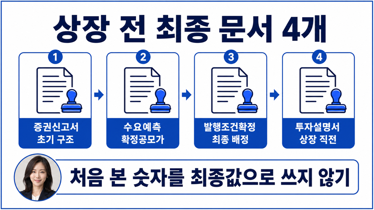 공모주 유통가능물량을 증권신고서 수요예측 발행조건확정 투자설명서 상장 안내 순서로 확인하는 카드뉴스