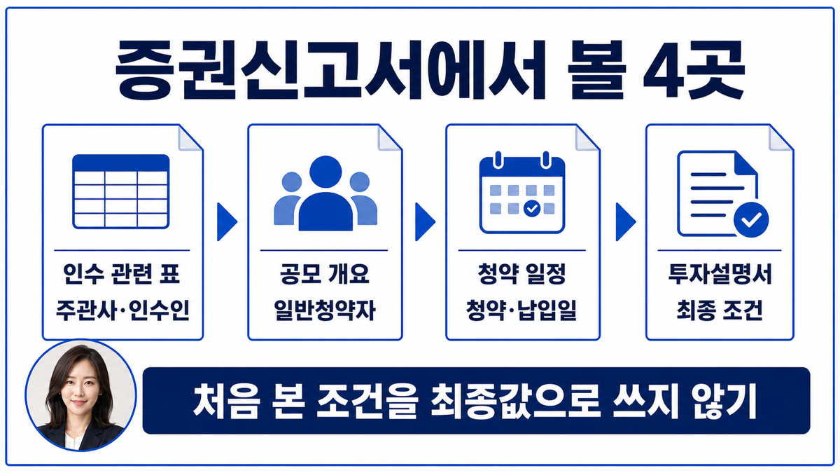 공모주 증권신고서에서 인수인 청약일 일반청약자 배정 투자설명서를 확인하는 카드뉴스