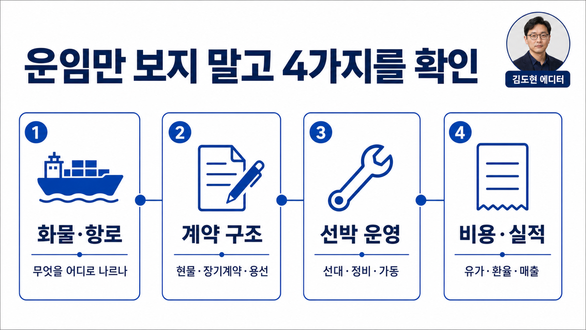 해운 관련주를 볼 때 화물 계약 선박 비용 실적 순서로 점검하는 카드뉴스