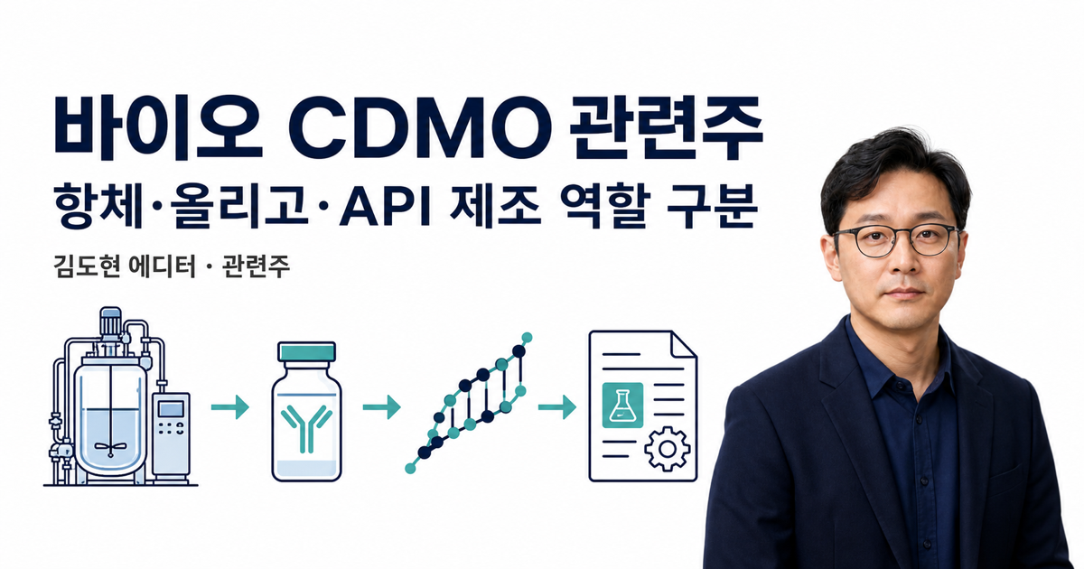 바이오 CDMO와 원료의약품의 항체 올리고 API 생산 역할을 구분한 대표 이미지