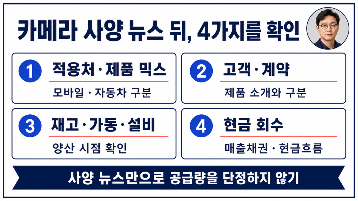 카메라 모듈 관련주에서 고객 제품 믹스 재고 매출채권과 현금흐름을 확인하는 카드뉴스