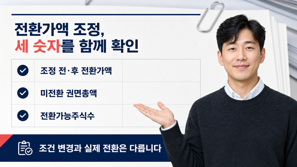 전환사채 전환가액 조정 공시에서 가격 전환가능주식수 미전환 권면총액 조정사유를 함께 확인하는 카드뉴스