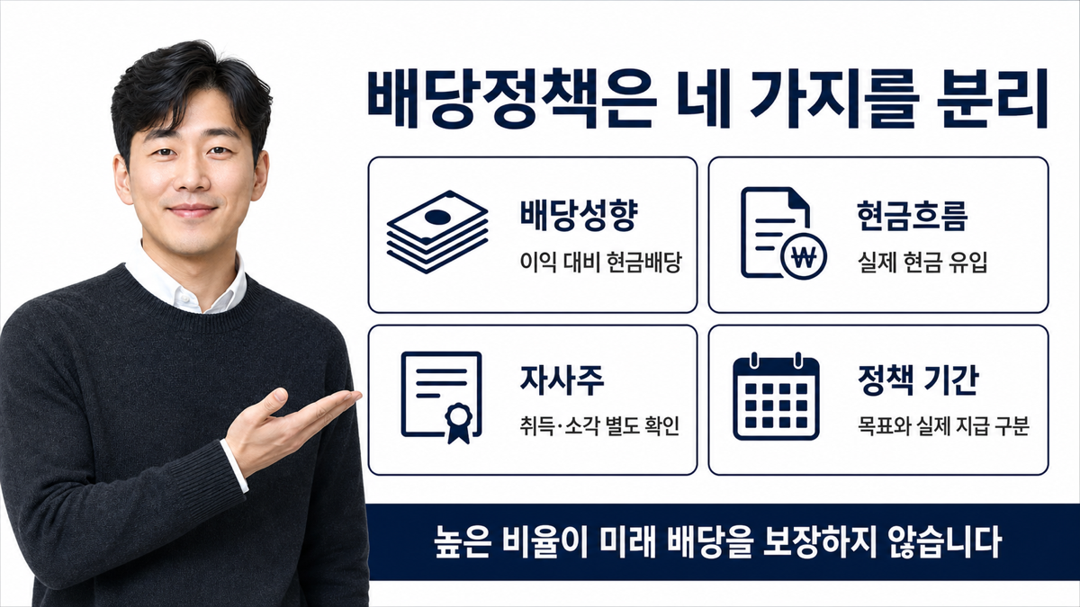 배당정책을 확인할 때 배당성향 현금흐름 투자 자사주 정책기간을 함께 점검하는 카드뉴스