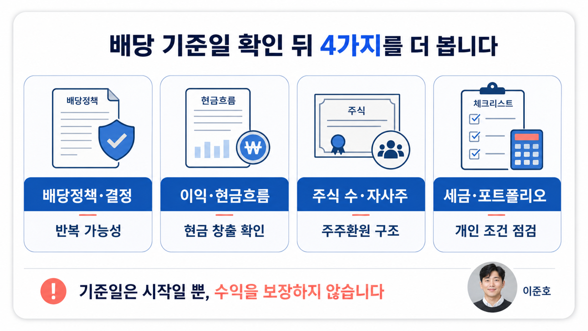 배당 투자에서 배당정책 이익 현금흐름 세금과 기준일을 함께 확인하는 카드뉴스