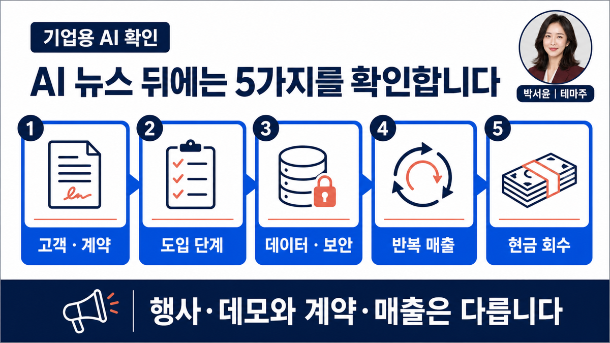 기업용 AI를 볼 때 고객 계약 도입 단계 데이터 보안 반복매출 현금회수를 확인하는 카드뉴스