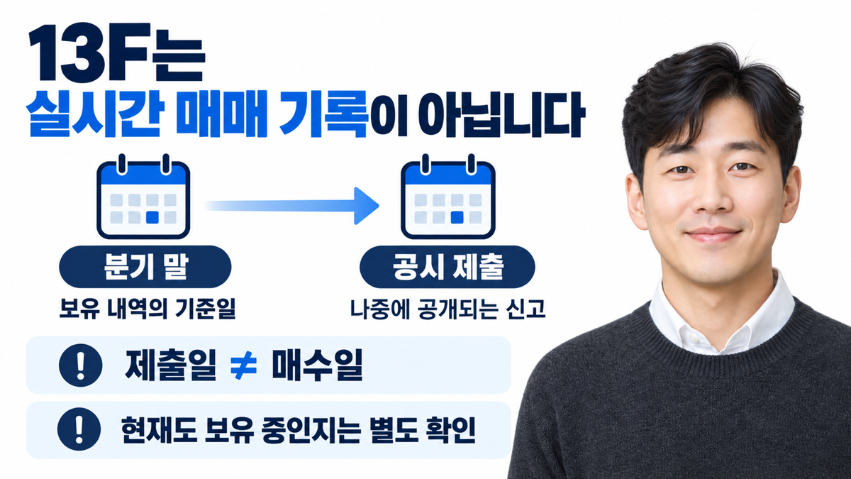 13F는 분기 말 보유 내역을 이후 제출하는 공시이므로 보유 기준일과 제출일을 구분해야 합니다.